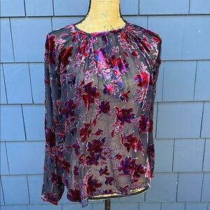 Rag & Bone silk blend sheer top black red purple XS